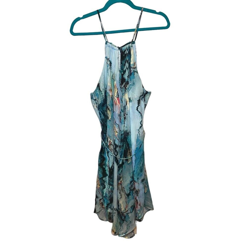 Mossimo Halter Dress Small Blue Watercolor Abstract Flowy Summer Dress